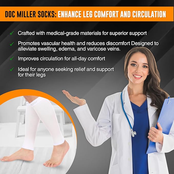 Doc Miller Compression Calf Sleeve for Men & Women, Premium Medical Grade, 15-20mmHg Graduated Support for Running, Calf Tear, Shin Splints, Knee High, Calf Sleeves, 1 Pair
