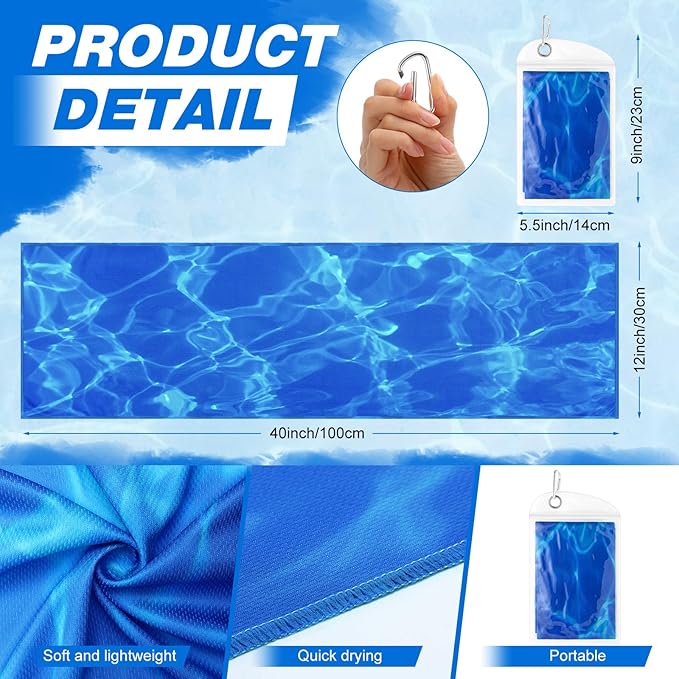 Frienda 6 Pack Cooling Towels 40"x12" Ocean Themed Sports Towels with Bags Breathable Chilly Towel Ice Microfiber Towel Fast Drying for Beach Swim Yoga Running Workout Gym Camping Fitness(Ocean Wave)