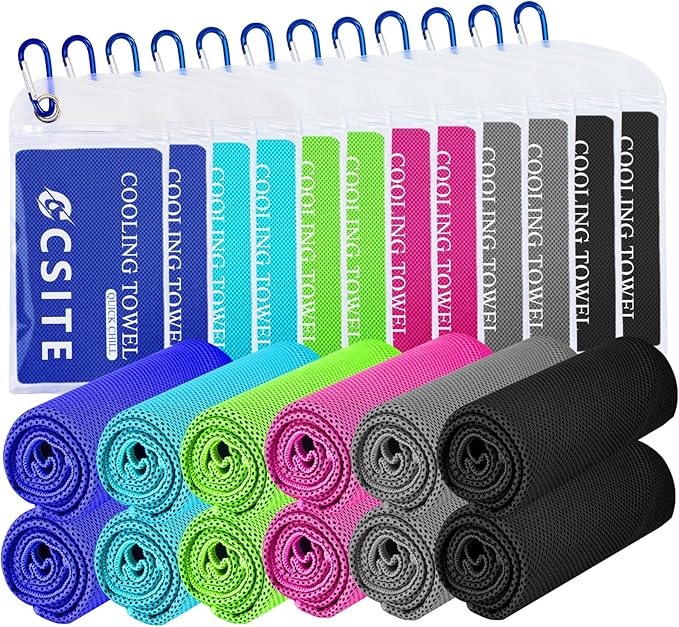 12 Pack Cooling Towels Bulk (47"x12") for Neck and Face, Ice Towel for Hot Weather, Soft Breathable Chilly Gym Towels, Microfiber Towel for Work Out, Yoga, Running, Camping & More Activities
