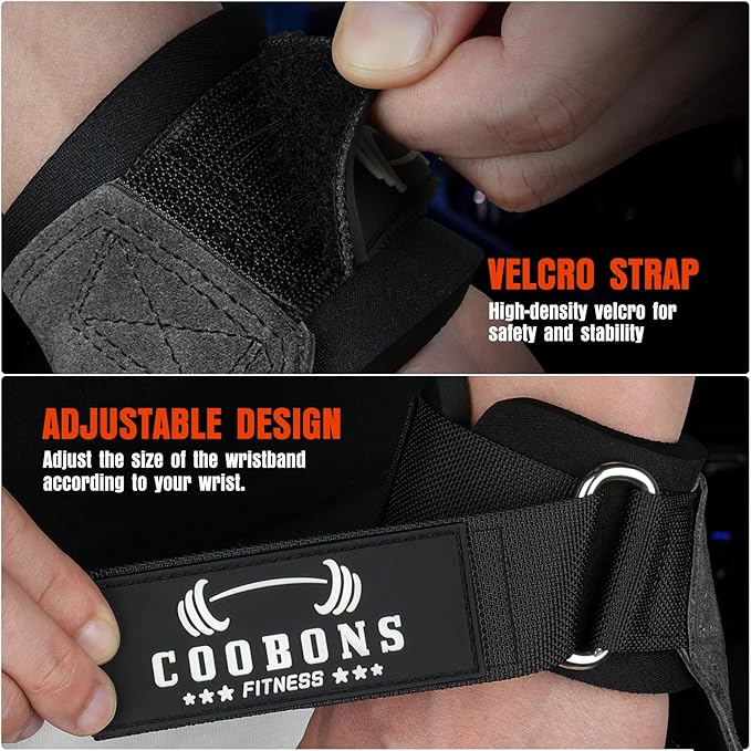 Lifting Wrist Straps for Weightlifting, Double Layer Leather for Weight Lifting Wrist Wraps, Deadlifts, Heavy Powerlifting and Adjustable Wrist Hooks for Strength Training, Gym Workouts Men/Women