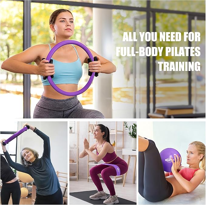 Pilates Ring Set - 14" Magic Circle with Yoga Ball & Resistance Bands – Home Workout Equipment for Women, Toning & Core Sculpting Essentials Kit
