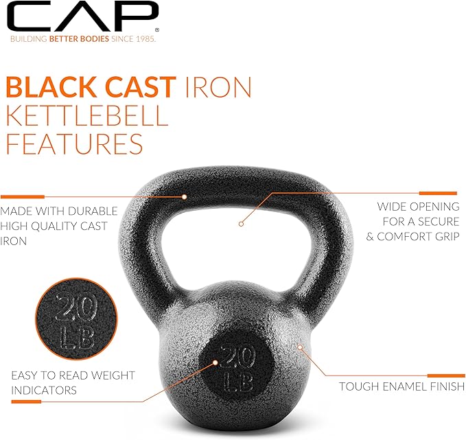CAP Barbell Black Cast Iron Kettlebell Single or Set | 10-80 Lbs