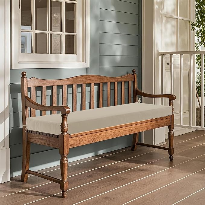 Outdoor Bench Cushion Waterproof 36"x14", Fade-Resistant Patio Furniture Replacement Pad with Ties - Also Fits Indoor Entryway Bench or Window Seat, Cream