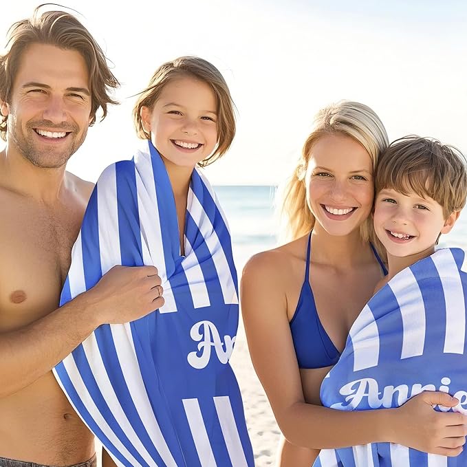 JML Personalized Beach Towel with Name, Custom Cabana Stripe Beach Towel, Customized Microfiber Pool Towel, Quick Dry & Absorbent Swim Towel for Adult,Mother's Day, Birthday, Summer Holiday,Vacation