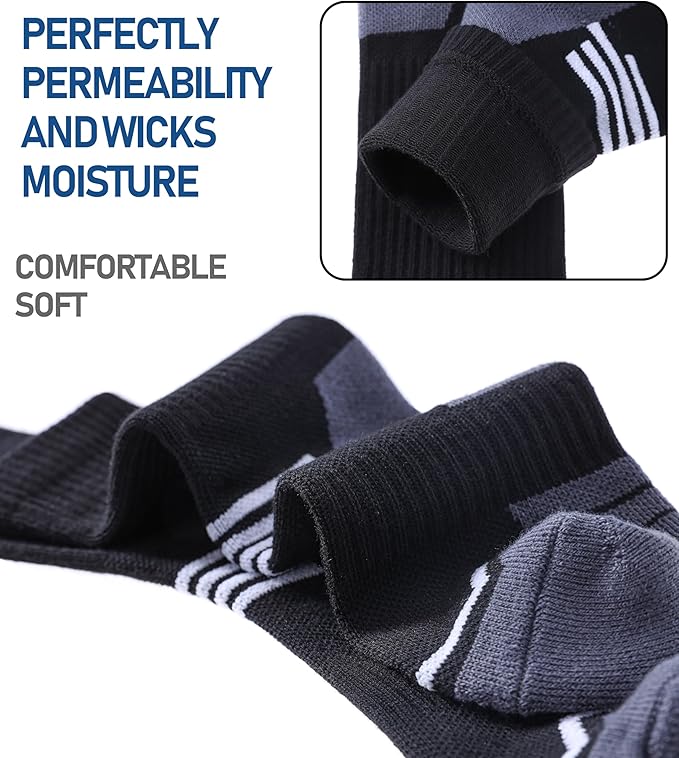 FNOVCO Women's Hiking Walking Running Crew Socks Thick Cushioned Athletic Compression Socks 5 Pairs