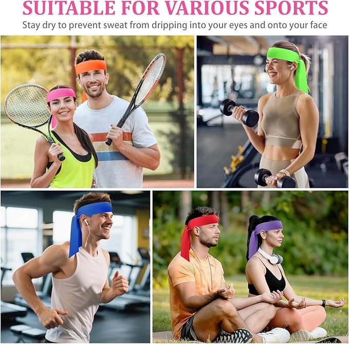 ONUPGO 18Pcs Head Ties for Men Women, Adjustable Headbands Sports Sweatband Ninja Ties Head Band, Sweat Wicking Workout Headband for Sports, Running, Tennis, Yoga, Soccer, Karate