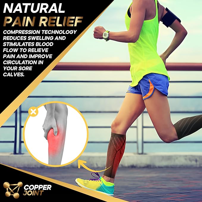 Calf Compression Sleeve for Men & Women –Leg Compression Sleeve for Shin Splint Relief, Leg Cramps, Varicose Vein Compression Leg Sleeve, Calf Sleeves for Runners, Copper Infused Nylon, Medium
