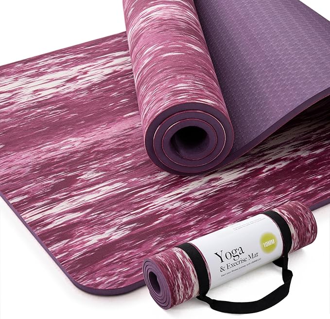 UMINEUX Extra Thick Yoga Mat, 2/5 Inch (10MM), Natural Rubber and TPE Non Slip Yoga Mats with Strap for Women Men, Eco Friendly Exercise Mat for Yoga, Pilates and Home Workout