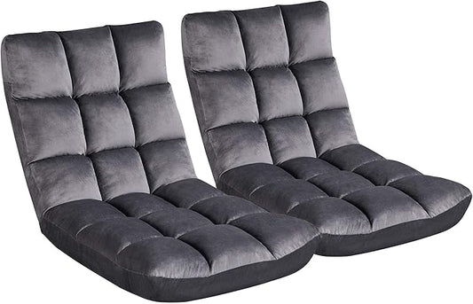 Yaheetech Padded Floor Chair with Back Support, Lounge Chairs Armless Meditation Cushion with Memory Foam, Adults Video Gaming Sofa Chair with Adjustable Backrest Floor Seating, Gray, 2pcs