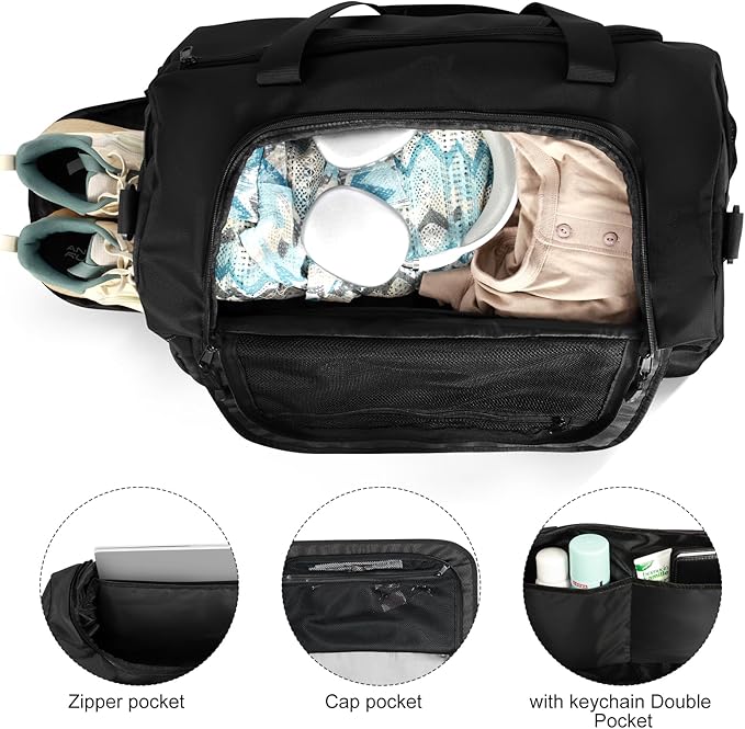 Gym Bag for Men Women With Shoe Compartment & Wet PocketWater Resistant Sports Gym Bag 、shoulder bag、messenger bag Carry On Duffel Bag forWeekend Overnight Traveling (black)