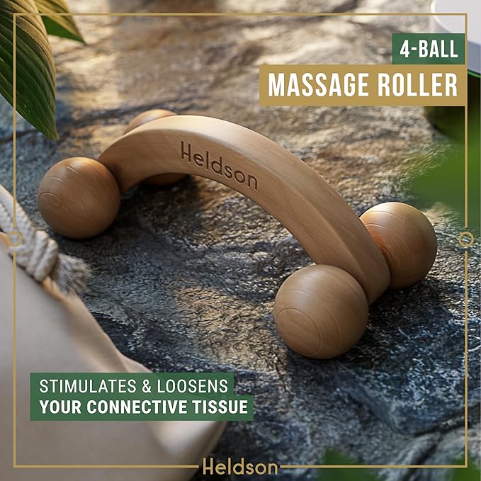 HELDSON® Wooden Therapy Massage Tools [6 Pieces] - Wood Rollers for Body Sculpting - Lymphatic Drainage Massager - Cellulite Tool - Maderoterapia Kit - Back Rolling Stick - Wellness Gifts Women, Men