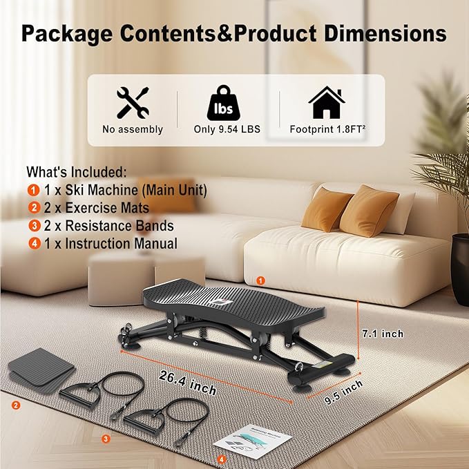 Ski Balancing Machine & Balance Board Trainer - Heavy-Duty 300LB Capacity Wobble Board with Resistance Bands & LCD Display for Cardio, Core and Full-Body Workouts