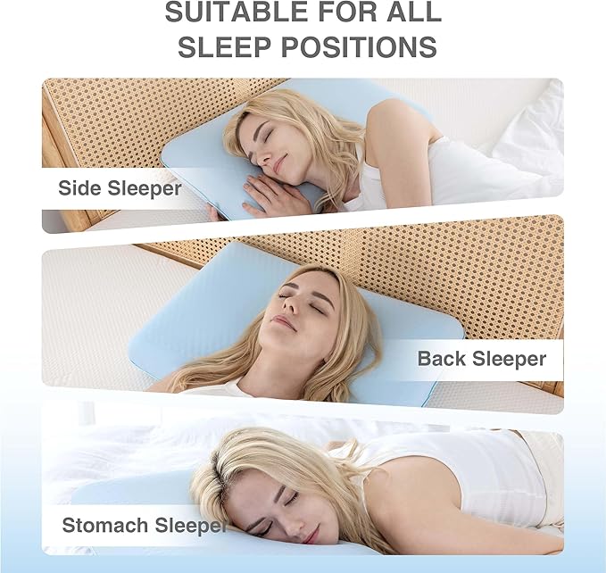 Cooling Pillow for Sleeping, Gel Memory Foam Pillow with Reversible Cover, Neck Support for Side, Back and Stomach Sleepers, Removable & Machine Washable Cover, Bed Pillows for Hot Sleepers, Blue