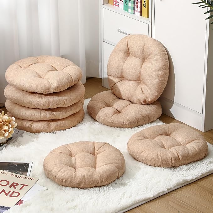 Fumete 8 Pcs 16 Inch Round Floor Cushions for Kids and Toddlers, Flexible Seating Classroom Furniture Floor Pillow for Home, Daycare, Preschool, Yoga and Meditation (Flax)