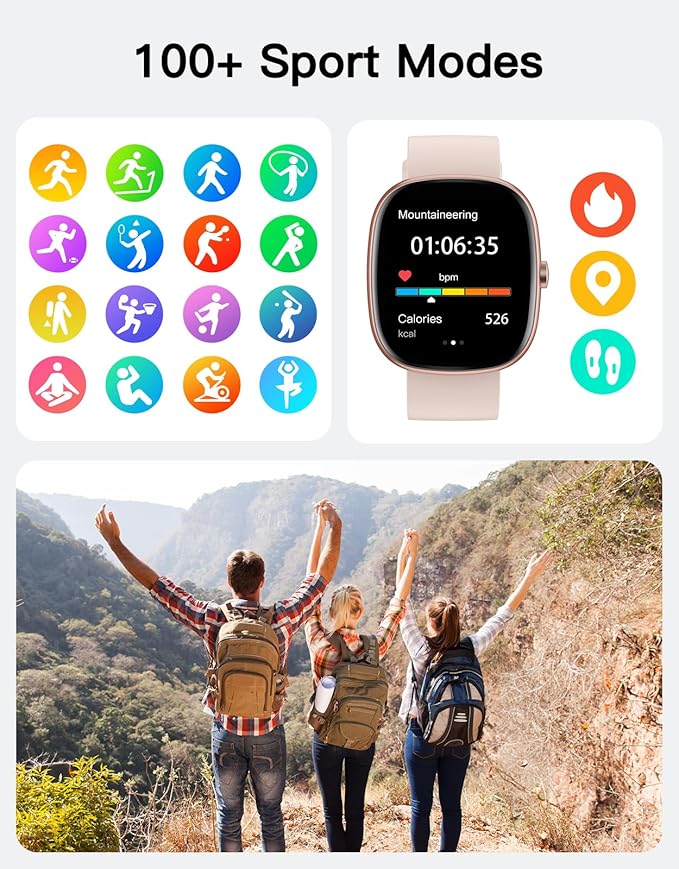 Fitness Tracker 2025 Ver. (Answer/Make Calls), 1.85" Smart Watch Fitness Watches for Women Men with 24/7 Heart Rate Blood Oxygen Monitor Sleep Tracker 100+ Sport Modes IP68 Waterproof (Pink)