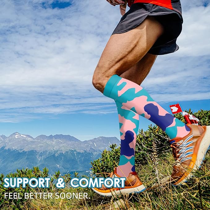 Graduated Compression Socks for Women&Men 20-30mmhg Knee High Socks Travel Hiking Running Stocking