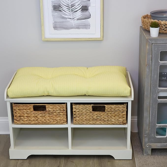 Klear Vu Corner Nook or Piano Seat Omega Non-Slip Tufted Bench Cushion for Indoor Furniture, Entryway Storage, Bay Window, 30 Inches, 15 Yellow