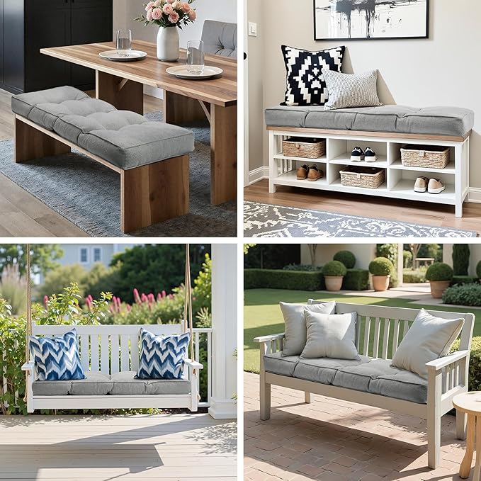 Detiblue Bench Cushion for Indoor Furniture，42x16x4Inch Tufted Bench Seat Cushion with Non-Slip, Comfortable and Durable for Shoe/Entryway/Storage with Cushion（CrossLinen Light Gray）