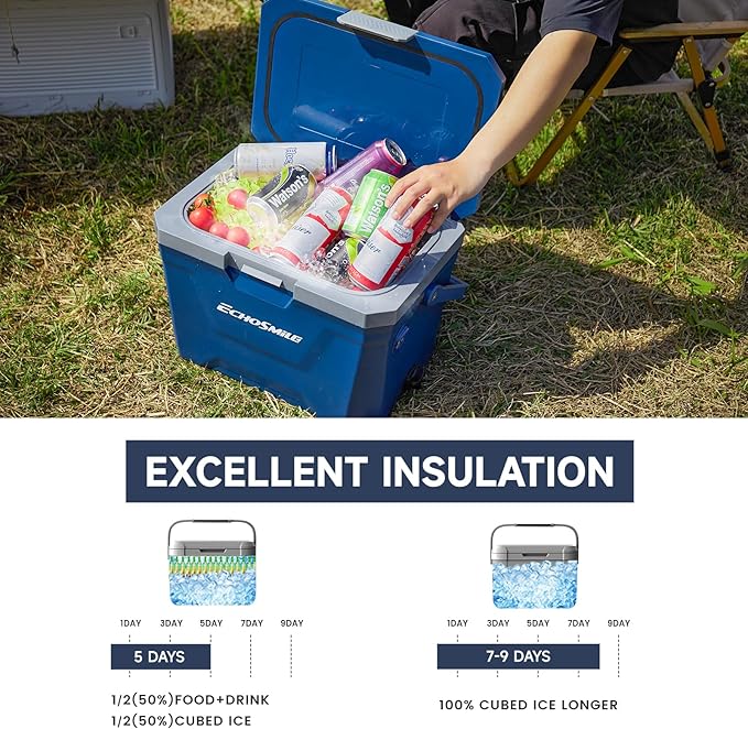 EchoSmile Portable Cooler 20L/21qt, Outdoor Insulated Ice Chest Box