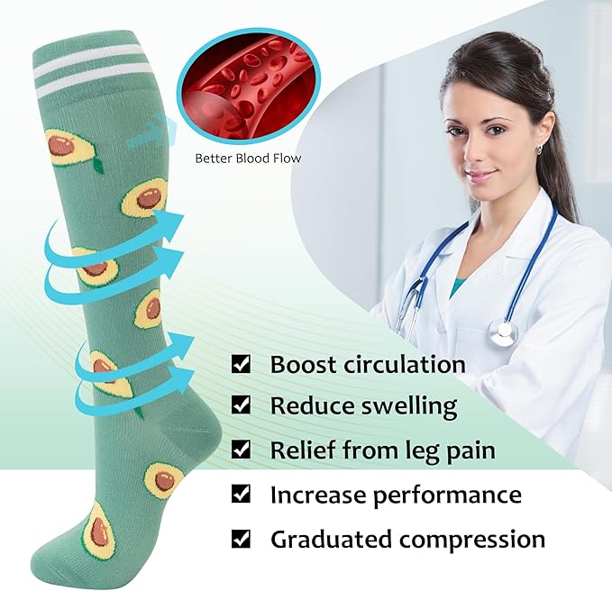 fenglaoda Compression Socks for Women Men Support Circulation 6 Pairs Socks For Nurse, Travel, Flight