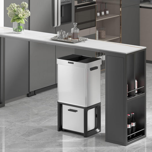 19 Gal Kitchen Automatic Motion Sensor Trash Can with 2 Recycling Dustbin(50L+22L),Ozone Odor Control Stainless Steel Garbage Can with Slide-Open Lid