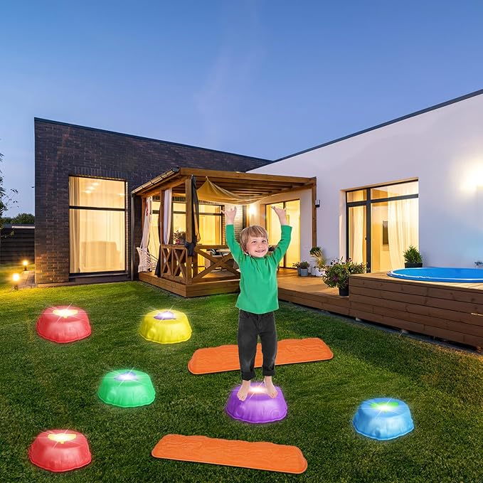 deAO Balance Stepping Stones for Kids,8 Pcs Non-Slip Toddler Balance Stepping Stones,Coordination Skills Game Toys Obstacle Courses Sensory Toys for Toddlers 3+ Outdoor Indoor Play