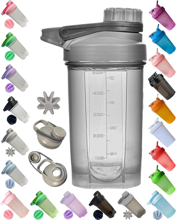 Shaker Bottle in Platinum Gray w. Stylish Mechanic Design(Twist Cap Lockable Anti-Leaking Fixed w. Slim Arm,Large Moden Loop),Strong Body Anti-Drop,Hard 1.77" Plastic Mixer Ball,BPA Free,16 OZ/ 500 ML