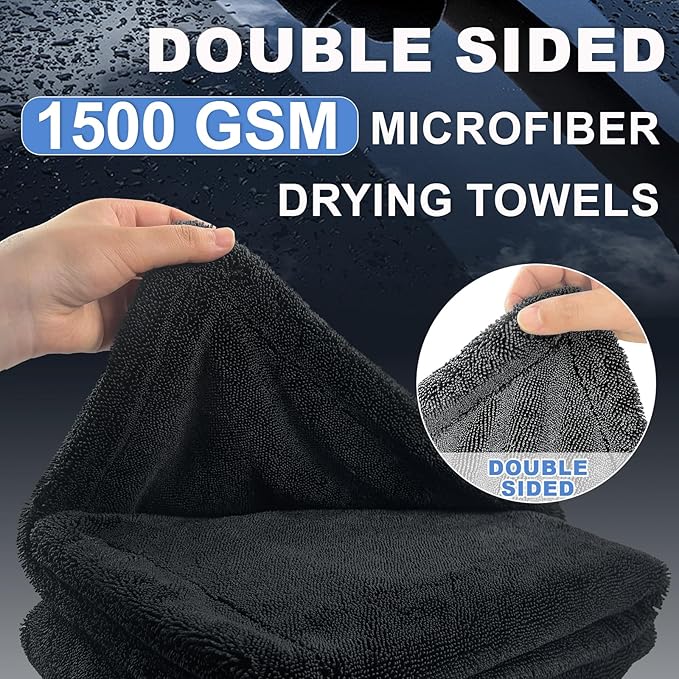 2-Pack Car Drying Towel (28" x 36"),1500 GSM Double Sided Microfiber Towels for Cars,Trucks, SUV.Highly Absorbent,Leaving no Marks,no Shedding,Easy to Clean