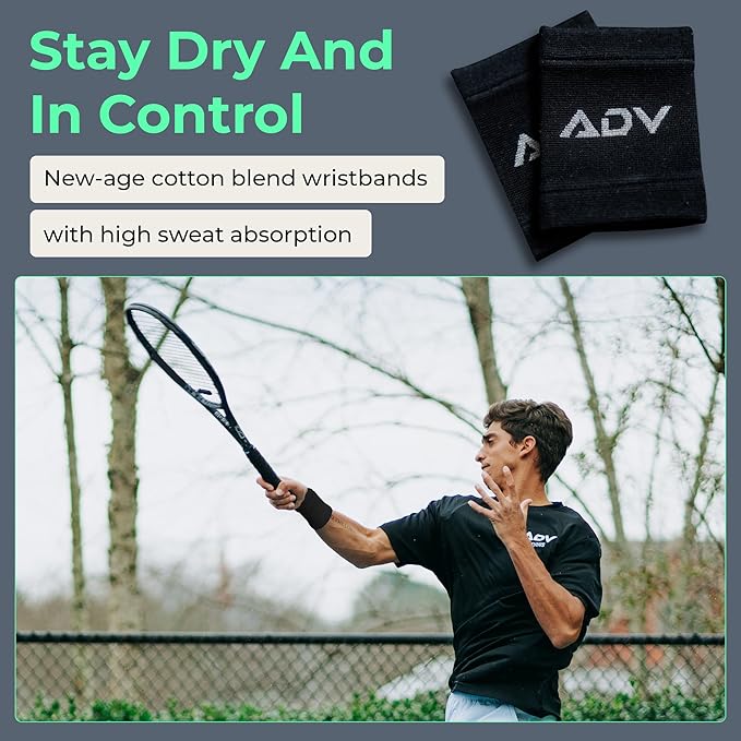 ADV Tennis Wristbands with New Age Polyester Cotton Blend - Ultra Absorbent Wrist Sweatbands - Doublewide & Slim Wrist Bands for Sweat - 4 Pack or 2 Pack