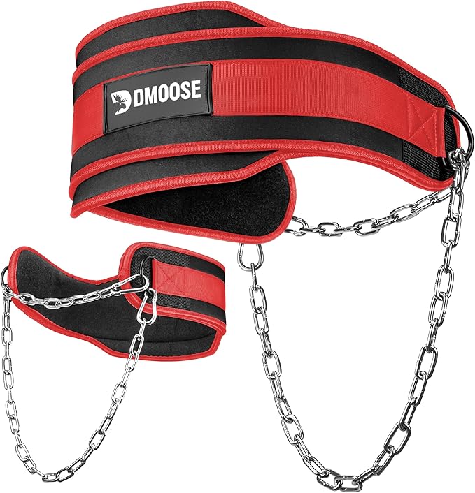 DMoose Fitness Dip Belt for Weight Lifting, Pullup, Squats & Dips - 36" Robust Steel Chain, Comfortable Neoprene Padding Supports 350lbs - Gym Weight Belt for Strength Training Workout & Weightlifting