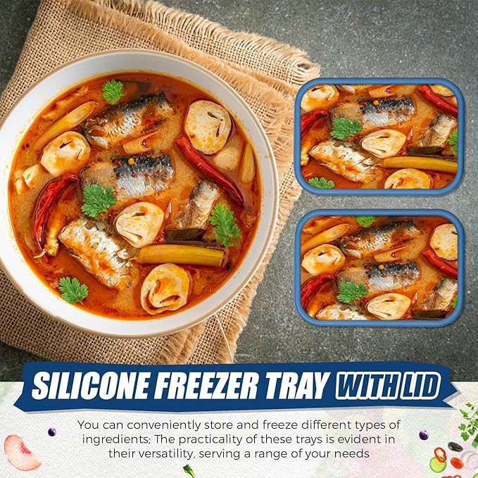 Nuogo 8 Pcs 1 Cup Silicone Freezer Containers with Lid Soup Freezer Molds Silicone Soup Containers Rectangle Trays Reusable Food Preserving Tray Ice Trays for Soups Sauces Stews(Dark Blue)