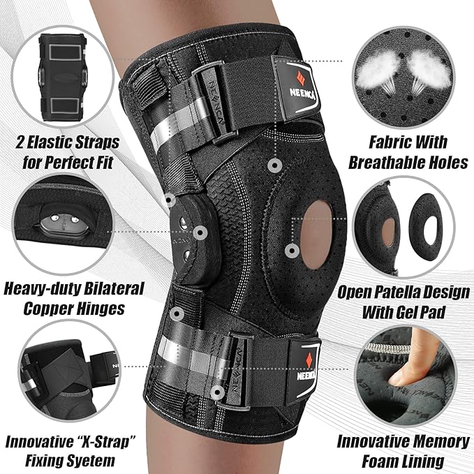 NEENCA Professional Knee Brace for Knee Pain, Hinged Knee Support with Patented X-Strap Fixing System, Medical for Pain Relief, Arthritis, Meniscus Tear, ACL, PCL, MCL, Runner, Sport