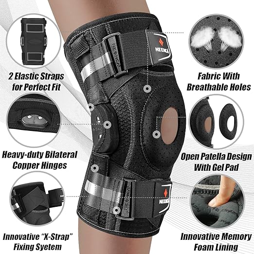 NEENCA Professional Knee Brace for Knee Pain, Hinged Knee Support with Patented X-Strap Fixing System, Strong Stability for Pain Relief, Arthritis, Meniscus Tear, ACL, PCL, MCL, Runner, Sport, Workout