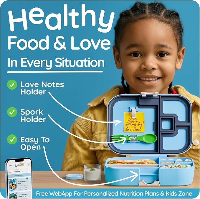 YOOPI Bento Box for Kids, Leak-Proof, BPA-Free School Bento Lunch Box Containers with Compartments. Online Healthy Meal Planning, Durable, Easy-Clean, Eco-Friendly Lunchbox for Boys (Sky Blue)