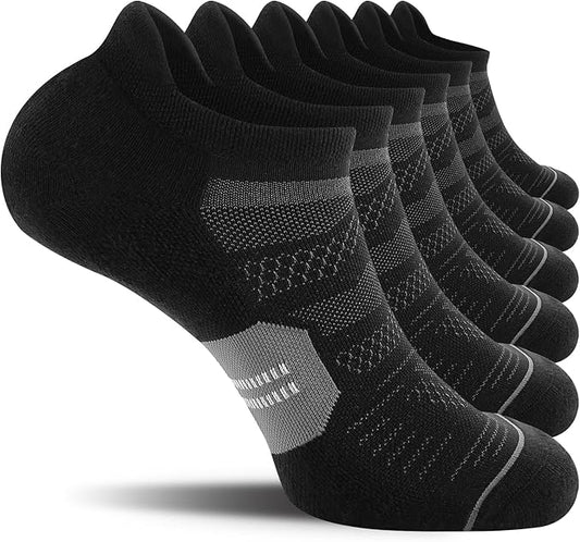 CS CELERSPORT 6 Pack Men's Running Ankle Socks with Cushion, Low Cut Athletic Tab Socks