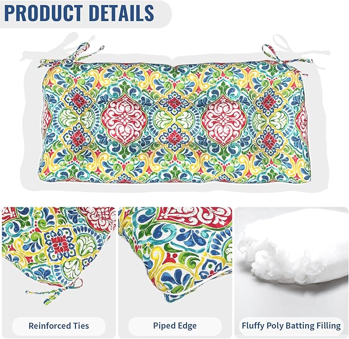 Tufted Bench Cushion for Outdoor Furniture, Patio Swing Cushion 44 x 19 x 5 Inch, Overstuffed Outdoor Chair Cushion for Garden Loveseat Lounge Storage, 1 Pack,Damask Red