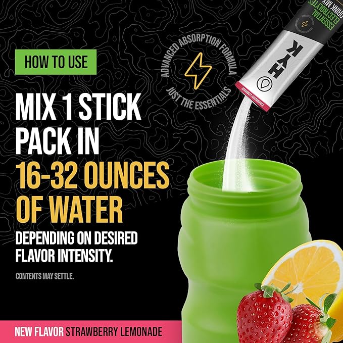 HYK Essential Electrolytes Powder Packets Instant Hydration for Endurance Athletes – Natural Electrolyte Drink Mix for Rapid Rehydration – Clean Hydration Powder – Strawberry Lemonade, 30 Stick Packs