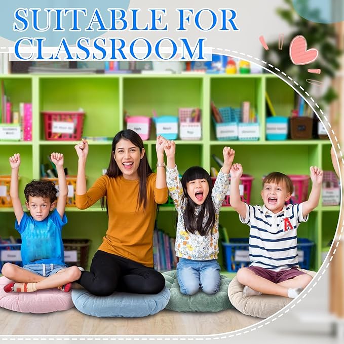 Jerify Floor Pillow Cushions 22 x 22 Inch Round Square Large Meditation Floor Pillow for Classroom Adult Meditation Picnic Party Cushion for Seating Gift Christmas(Round,Light Colors,4 Pcs)