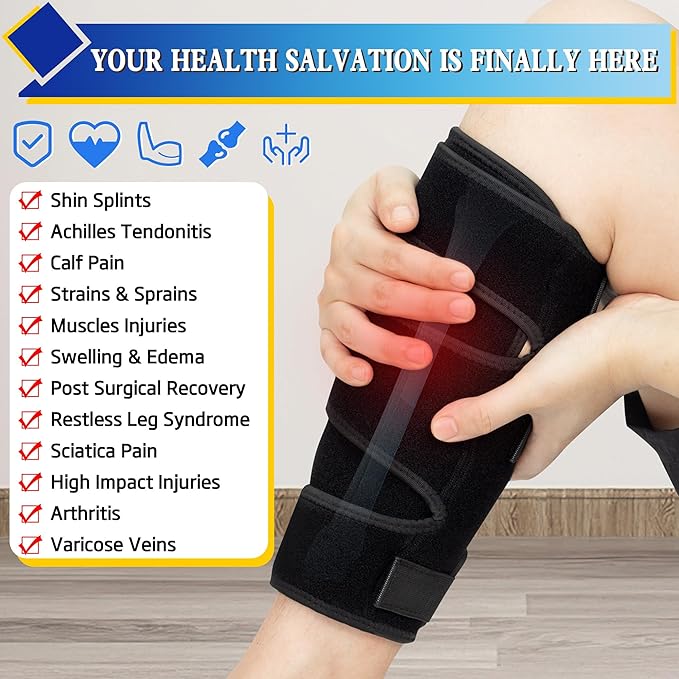 Hiball Adjustable Calf Brace for Men Women, Lower Leg Compression Wrap, Calf Compression Sleeve with Six Nylon Buckle Pressure Strips, Shin Splint & Calf Support for Torn Calf Muscle, Varicose Veins