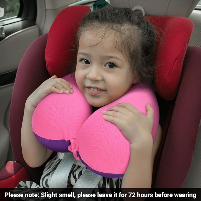 COOLBEBE Kids Travel Neck Pillow, Softly Double Support Neck Pillow for Car & Airplane, Traveling Gifts for Toddler & Children (1, Pinkish Purple)