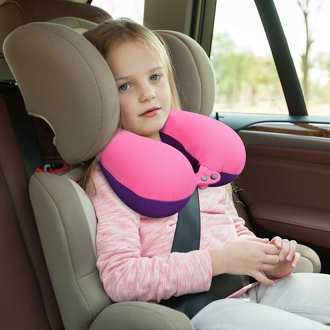 COOLBEBE Kids Travel Neck Pillow for Airplane, 2PCS Toddler Neck Pillow for Traving, Comfortably Headrest Pillow for Car & Airplane (Bluish Green & Pinkish Purple)