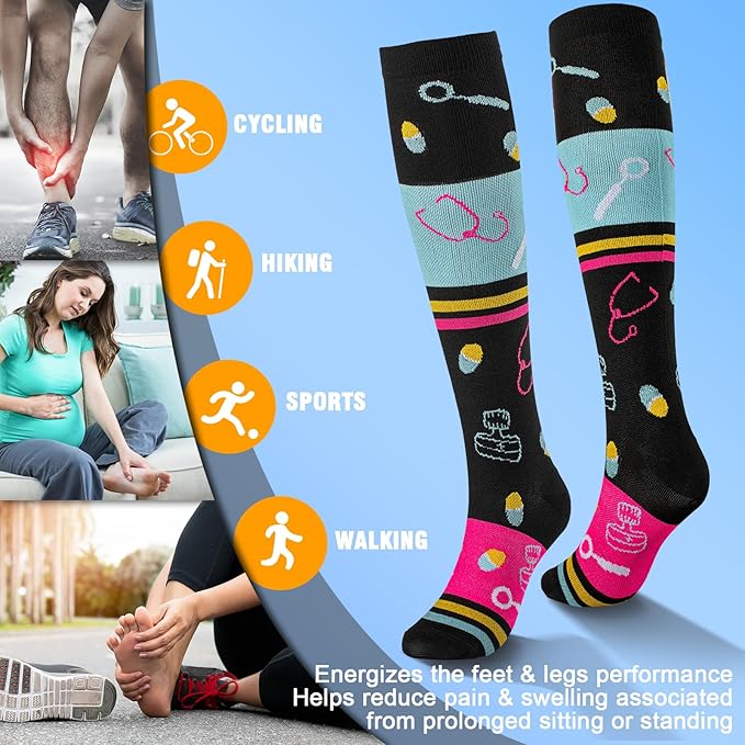 bropite Halloween Compression Socks for Women & Men-Pumpkin Ghost 6 Pairs 20-30mmhg Support Running Nurse Travel