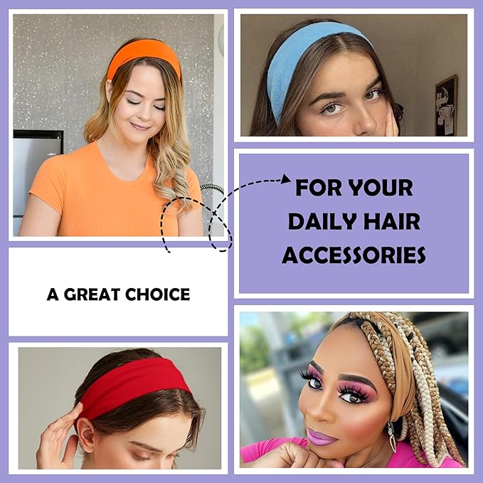 LOTUS78, Pack of 12 Wide Headbands for Women Non Slip, Fashionable Sports Hair Bands for Women's Hair, Soft Elastic Stretchy Head bands, Yoga Workout Headbands for Women Daily Fashion(Feel icon)