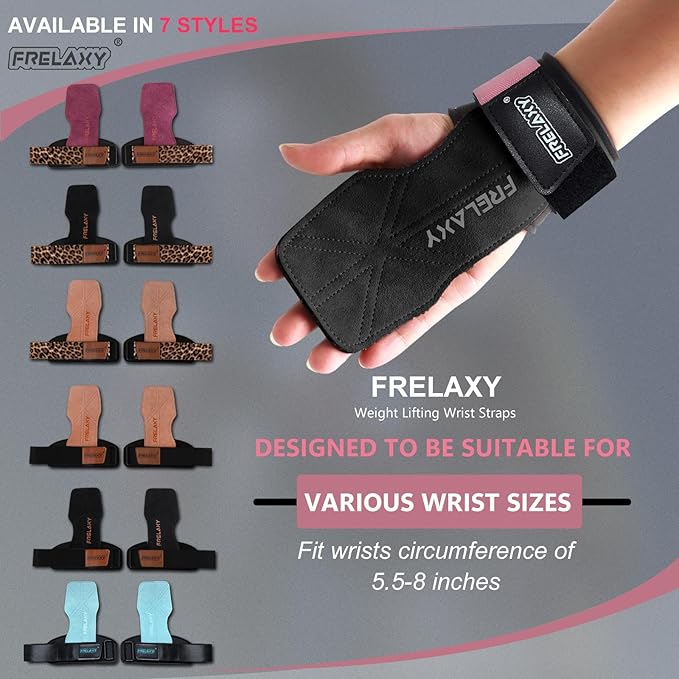 Frelaxy Lifting Wrist Straps Women and Men, Weight Lifting Grips with Cushion Wrist Loop, Double Layer Leather and Storage Pouch, Gym Workout Straps for Deadlift and Powerlifting