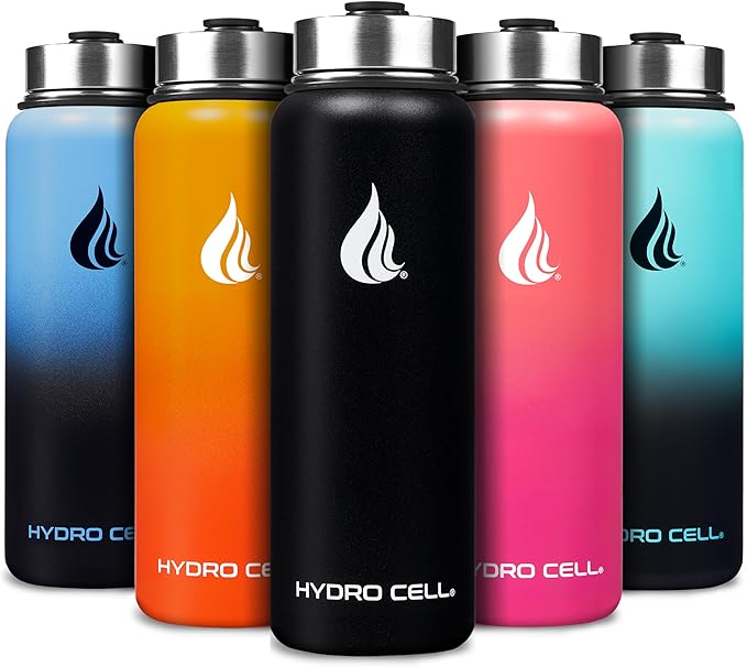 HYDRO CELL Stainless Steel Insulated Water Bottle with Straw - For Cold & Hot Drinks - Metal Vacuum Flask with Screw Cap and Modern Leakproof Sport Thermos for Adults (Black 40oz)