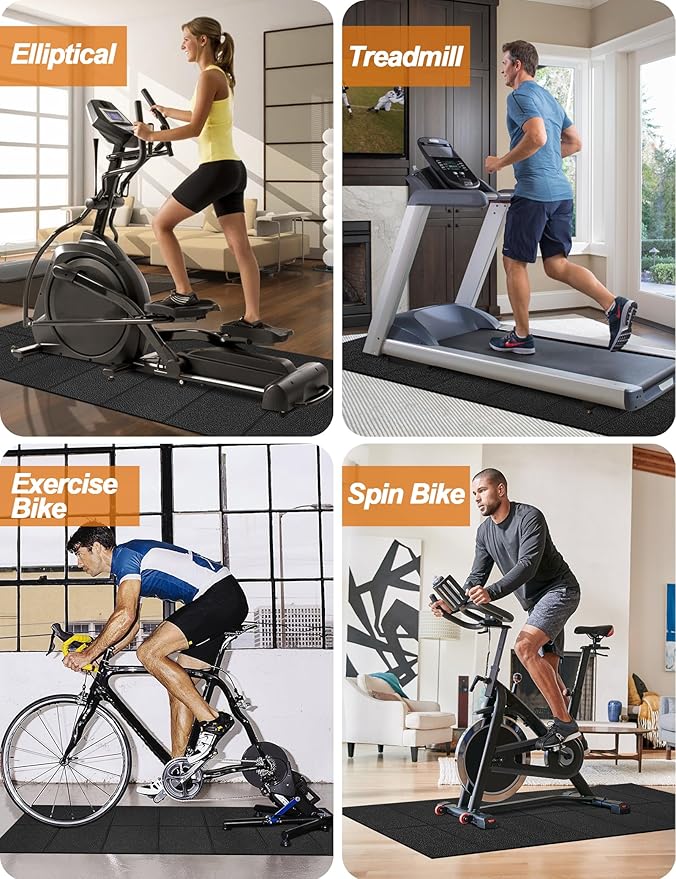 Treadmill Mat, 5'x2.5'/5.6'x2'/6.5'x3'/8'x3',6mm Thickness Exercise Equipment Mat for Carpet Hardwood Floors, Compatible with Walking Pad,Spin Bike,Elliptical Trainer,Rowing Machine