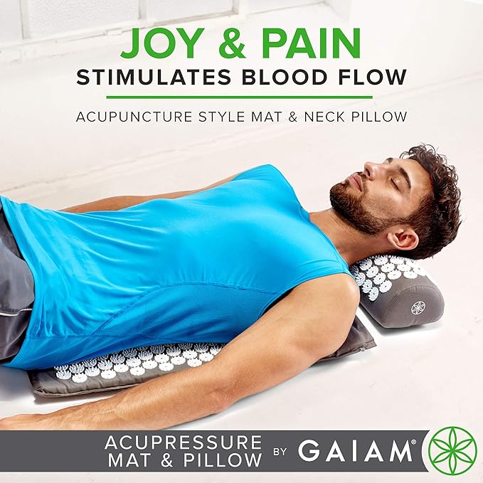 Gaiam Acupressure Mat and Pillow Set, Acupuncture Style Massage Mat & Pillow, Relief for Sciatic Nerve, Muscle Tension, Fibromyalgia, Neck, Shoulder & Back Pain, Migraine & Headaches and Insomnia Grey