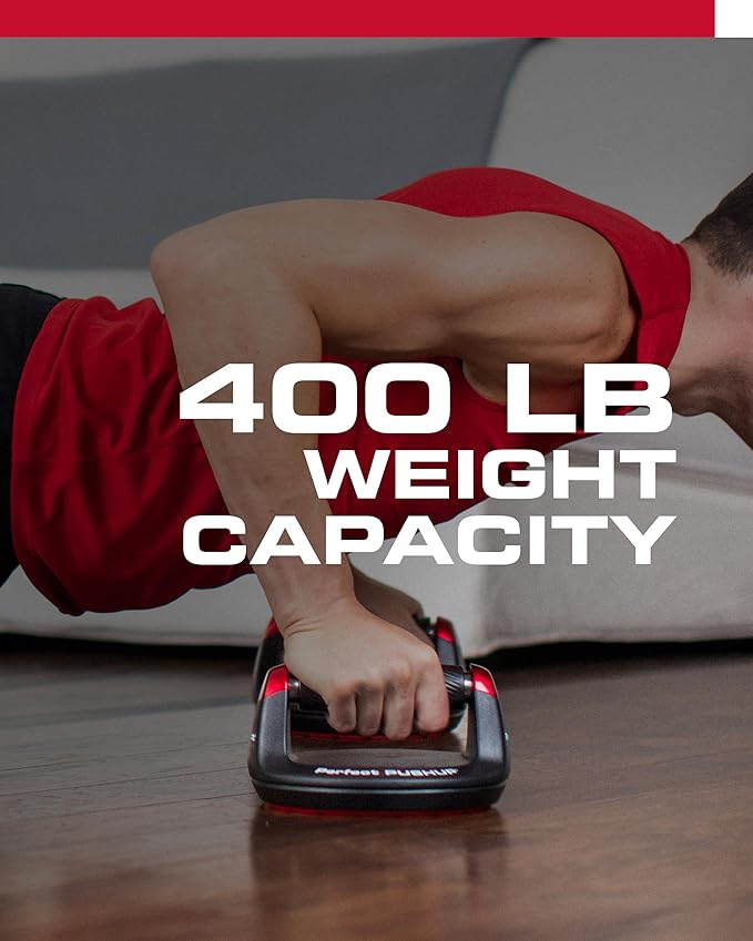 Perfect Pushup Elite - Rotating Handle Design with Steel Ball Bearings for Smooth, Effortless Handle Rotation - Ergonomic Grips, 8" Base & Textured, Non-Slip Bottom Treads - Supports up to 400lbs