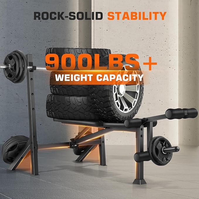 ANCHEER Weight Bench, 3 Sec Foldable Workout Bench with Squat Rack Leg Extension & Leg Curl, 900LBS Adjustable Bench Press for Home Gym, Standard Strength Training Bench