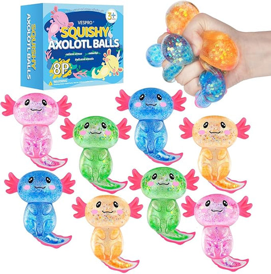 8 Pack Slow Rising Stress Ball, Cute Axolotl Stretchy Fidget Toys for Kids Adults, Stress Relief Stress Ball for Anxiety Relief, Ideal for Autistic Kids